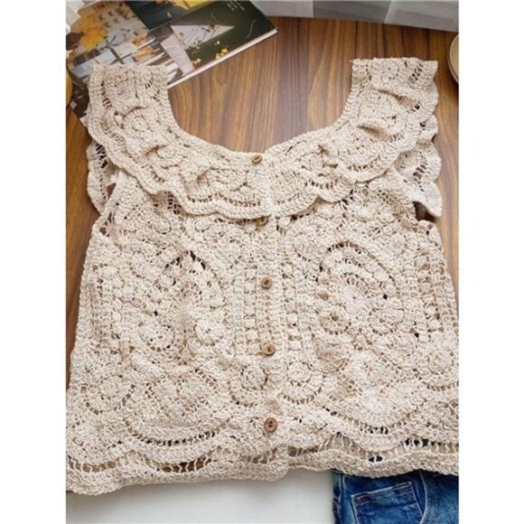 Crochet Lace Button Up Cardigan - Picture 3 of 7